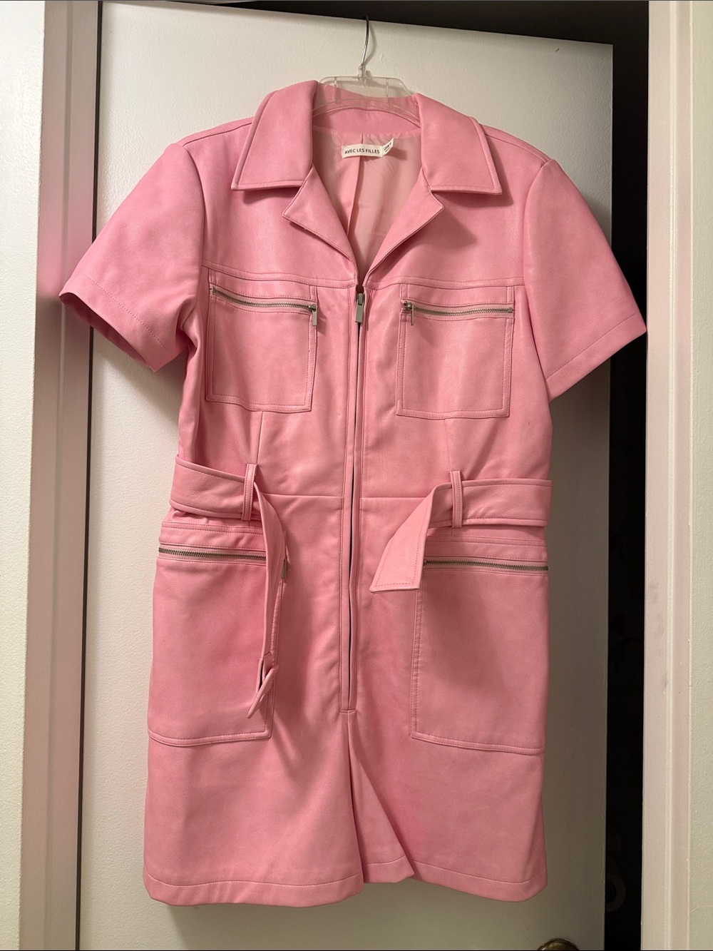 Bubblegum Pink Short-Sleeve Utility Romper Jacket